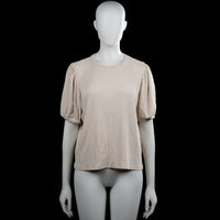 .Object - T-shirt - Beige - Size L - Beige ribbed top with a round neckline and short puff sleeves with elastic cuffs. Straight hem with no visible closures.