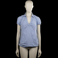 H&m mama - T-shirt - Light Blue & White - Size M - Light blue and white pinstripe top with a classic collar and a V-neck opening. Short sleeves with rolled plain cuffs and a straight hem.