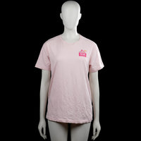Sia glass - T-shirt - Light Pink - Size L - Light pink short-sleeve T-shirt with a round neck and straight hem. Features a small graphic on the chest and large printed text across the upper back.