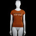 Jm - T-shirt - Rust - Size 170, 176 - Rust short-sleeve top with a round neckline and straight hem. Features a large printed graphic and text on the front.