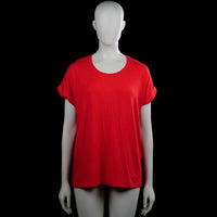 Only - T-shirt - Red - Size M - Red solid top with a round neckline and short sleeves with rolled cuffs. Straight hem with no visible closures.