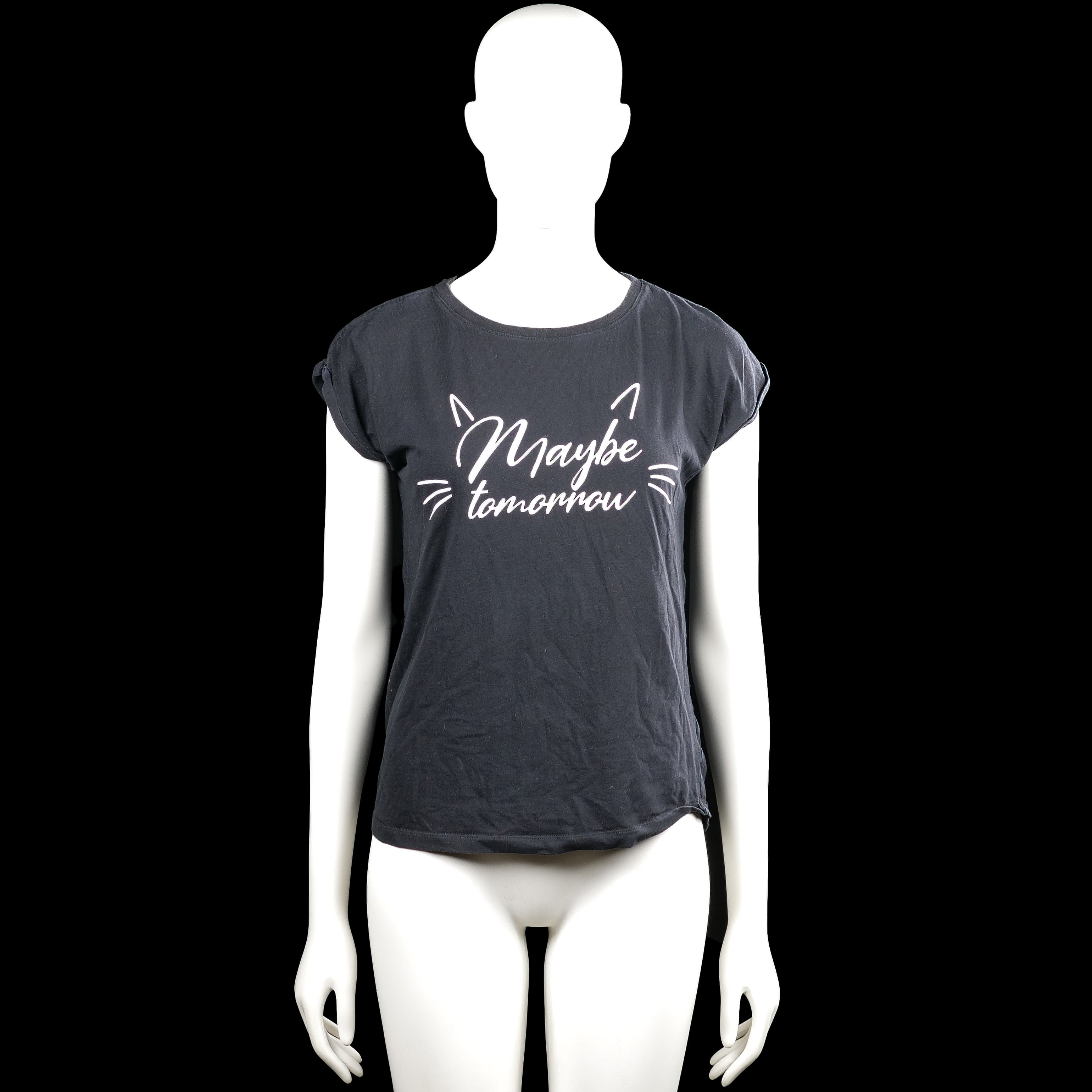 Lindex - T-shirt - Charcoal - Size 158, 164 - Charcoal short-sleeve top with a round neck and rolled sleeve openings. Features a front graphic print and a straight hem.
