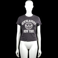 H&M Divided - T-shirt - Dark Gray & White - Size M - Dark gray short-sleeve T-shirt with a round neck and straight hem. Features a large white graphic print on the front.