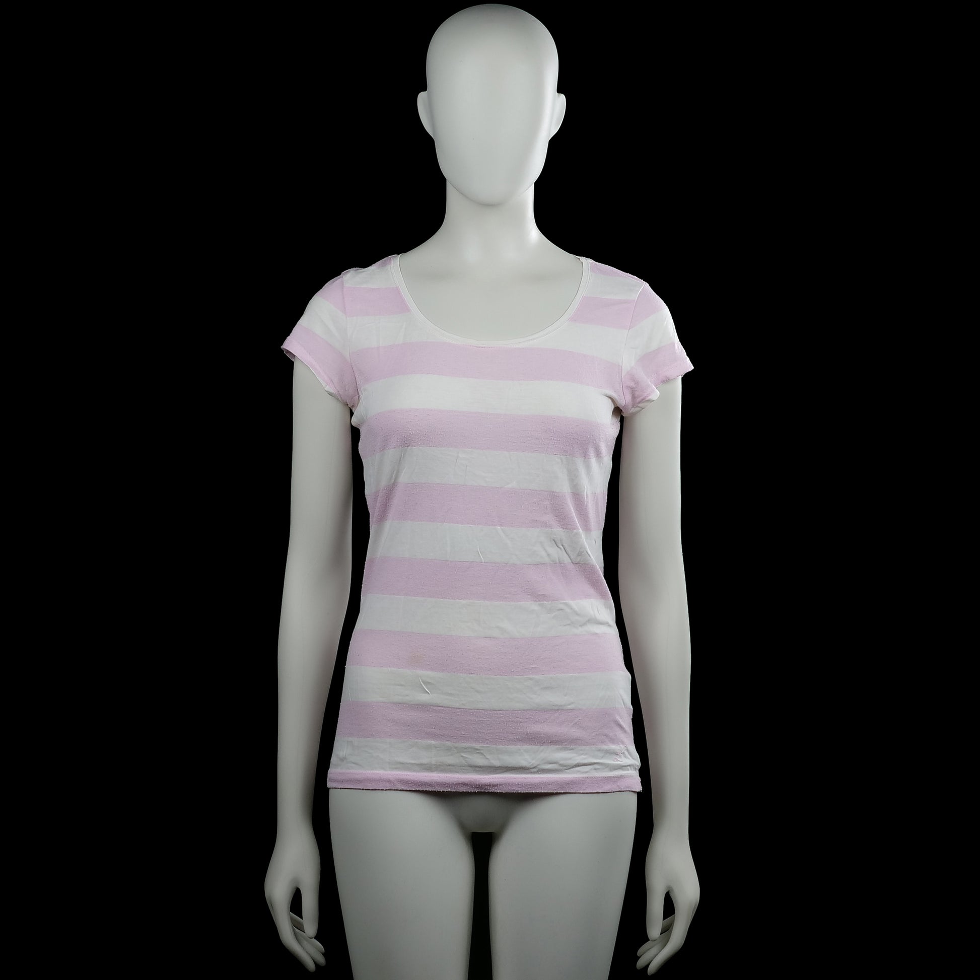 H&m logg - T-shirt - White & Pink - Size M - White and pink horizontally striped top with a scoop neckline and short sleeves. Straight hem with plain cuffs.