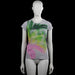 T-shirt - Light Gray & Forest Green - Size S - Light gray short-sleeve top with a round neck and straight hem. Features a green and pink palm-leaf print on the front.