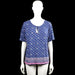 John baner - T-shirt - Navy & Pink - Size 44, 46 - Navy and pink printed top with a scoop neckline and a front keyhole tie. Short sleeves with plain cuffs and a straight hem with a contrasting border print.