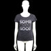Liujo - T-shirt - Charcoal & Gray - Size S - Charcoal and gray short-sleeve top with a scoop neckline and straight hem. Features a lace panel with large text and stud details on the front.