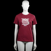 Clique - T-shirt - Burgundy - Size 150, 160 - Burgundy short-sleeve T-shirt with a round neck and straight hem. Features white graphic text print on the front and a white printed grid design with text on the back.
