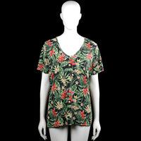 Msmode - T-shirt - Multicolored - Size L - Multicolored floral top with a scoop neckline and short sleeves. Features plain cuffs and a straight hem.