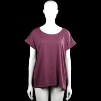 Vila - T-shirt - Burgundy - Size XL - Burgundy solid top with a scoop neckline and short sleeves with wide turned-up cuffs. Straight hem with no visible closures.