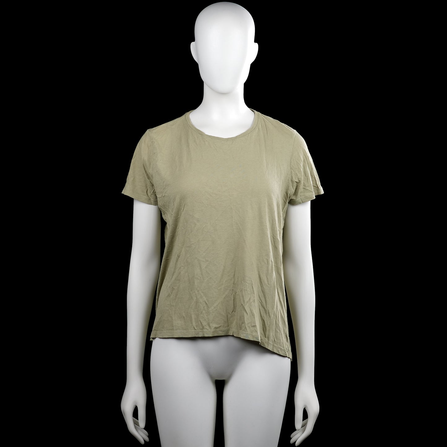 Amisu - T-shirt - Olive - Size M - Olive solid top with a round neckline and short sleeves. Straight hem with plain sleeve cuffs.