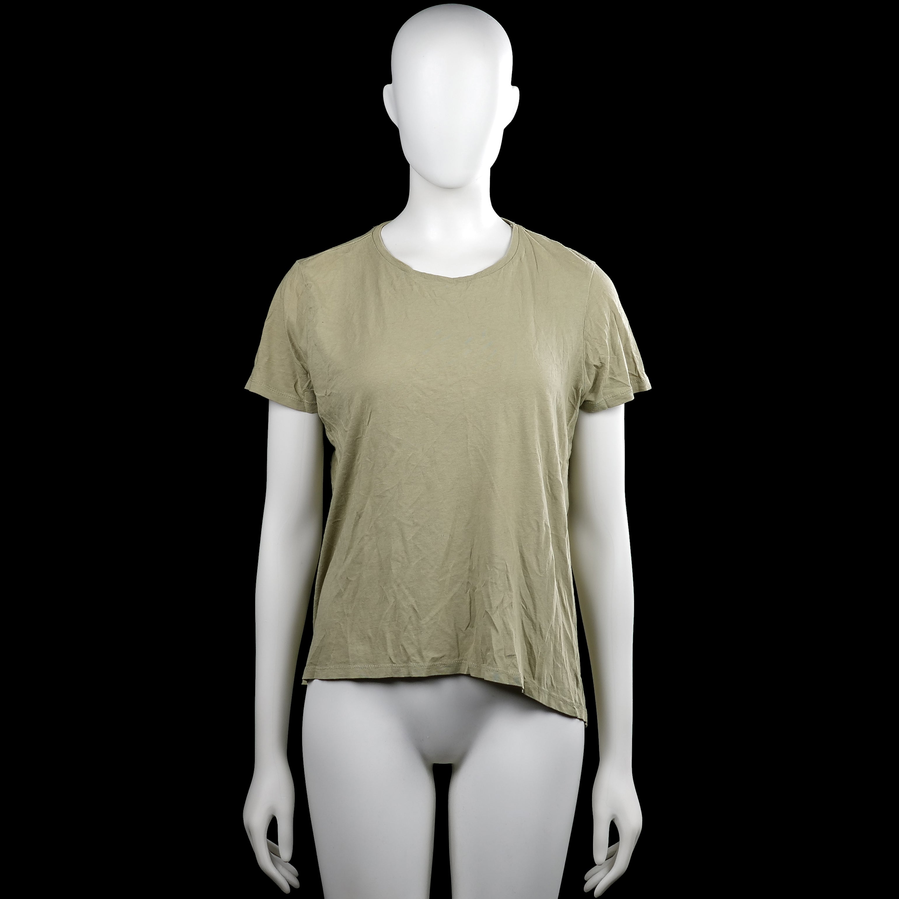 Amisu - T-shirt - Olive - Size M - Olive solid top with a round neckline and short sleeves. Straight hem with plain sleeve cuffs.