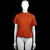 Sisterspoint - T-shirt - Rust - Size XL - Rust solid top with short sleeves and a high neck featuring a partial front zip closure with a ring pull. Straight hem and plain cuffs.
