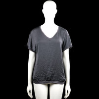 Lindex - T-shirt - Dark Gray - Size M - Dark gray solid top with a V-neck and short sleeves. Features rolled sleeve edges and a straight hem.