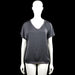 Lindex - T-shirt - Dark Gray - Size M - Dark gray solid top with a V-neck and short sleeves. Features rolled sleeve edges and a straight hem.