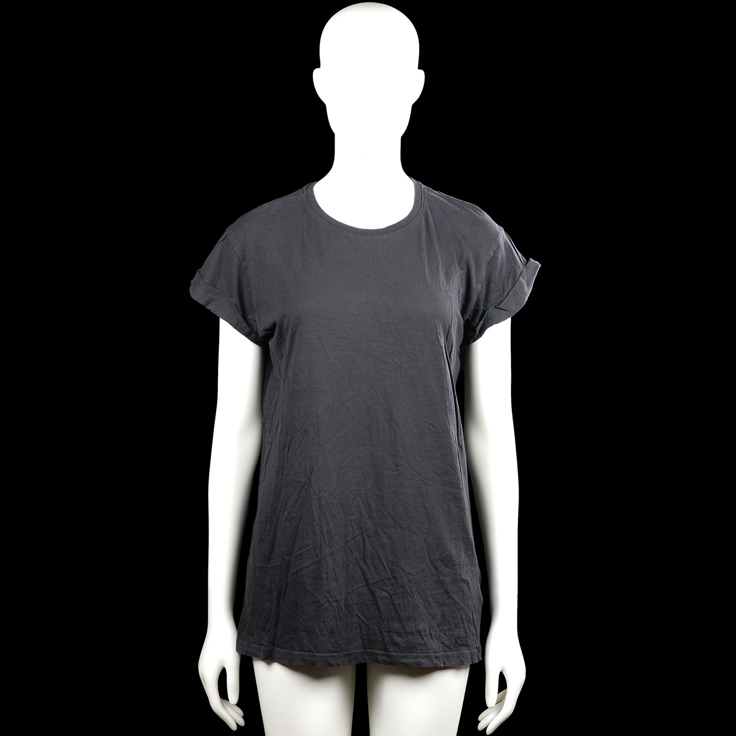 H&M Divided - T-shirt - Charcoal - Size XS - Charcoal solid top with a round neck and short sleeves with rolled cuffs. Straight hem with no visible closures or pockets.