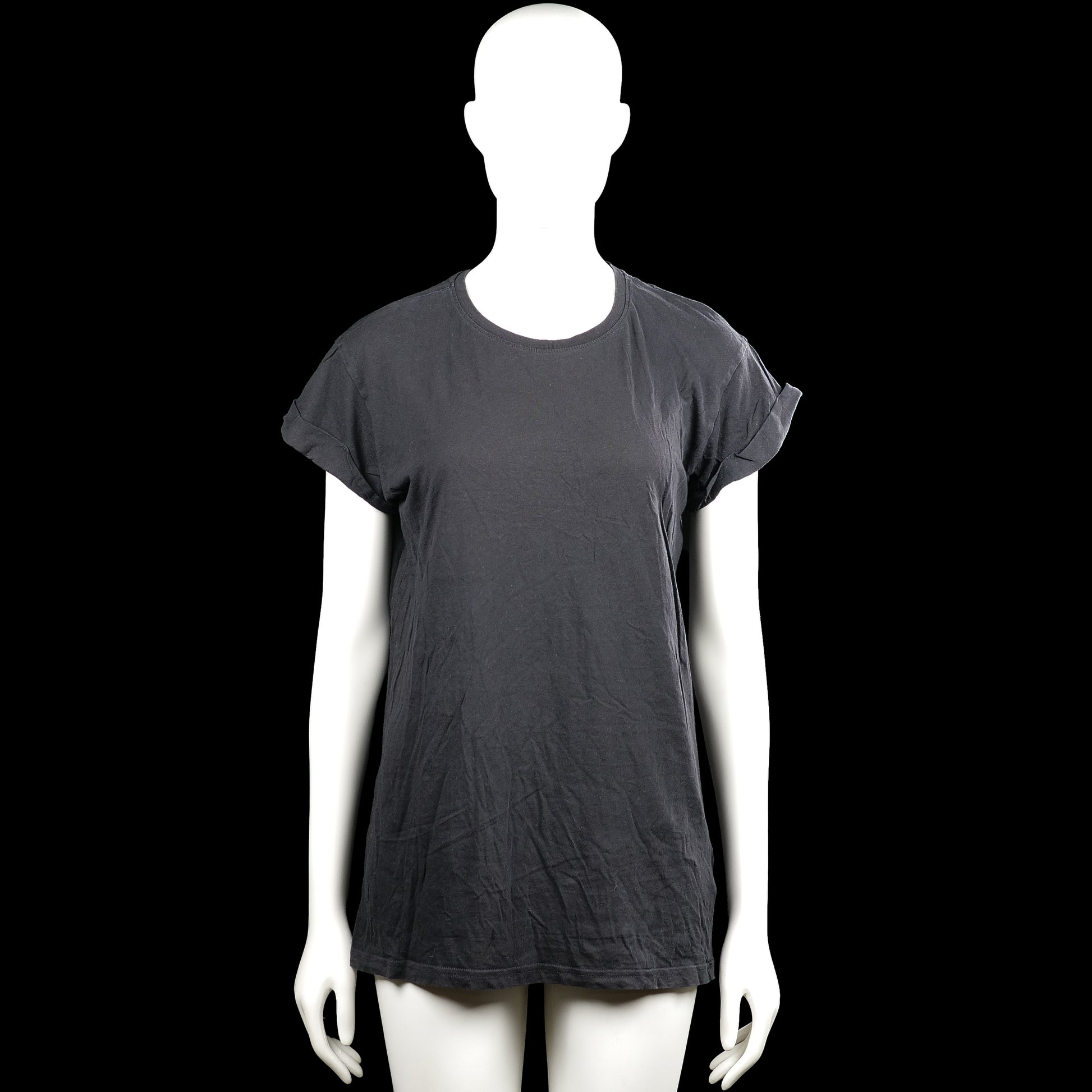 H&M Divided - T-shirt - Charcoal - Size XS - Charcoal solid top with a round neck and short sleeves with rolled cuffs. Straight hem with no visible closures or pockets.