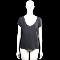 H&M - T-shirt - Charcoal - Size M - Charcoal solid top with a V-neckline and short sleeves. Straight hem and plain sleeve cuffs with no visible closures.