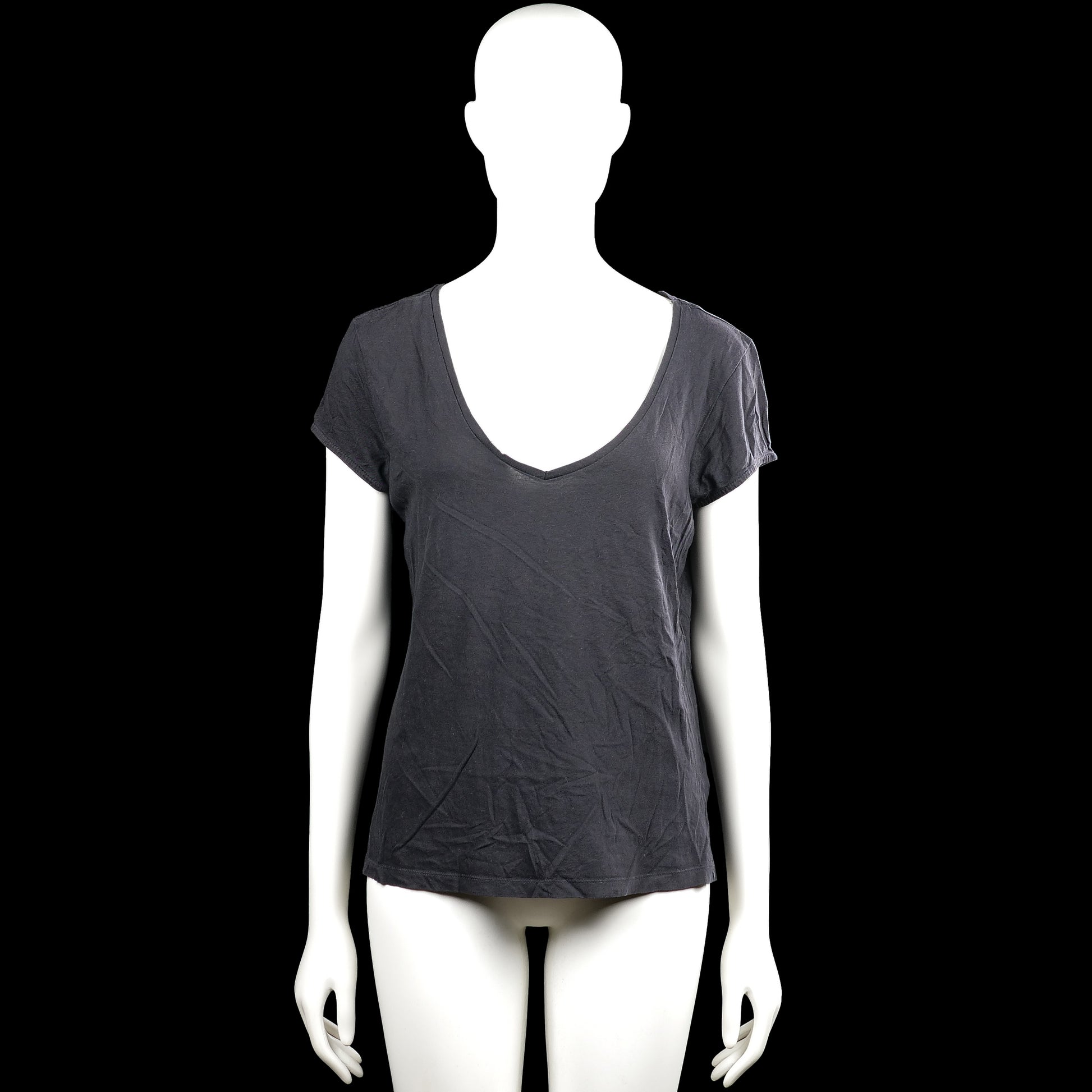 H&M - T-shirt - Charcoal - Size M - Charcoal solid top with a V-neckline and short sleeves. Straight hem and plain sleeve cuffs with no visible closures.