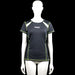 Fast - T-shirt - Black & Lime - Size S, M - Black short-sleeve top with a round neck and lime seam accents and shoulder panels. Straight hem and plain sleeve cuffs, with small text on the chest and a striped graphic on the upper back.