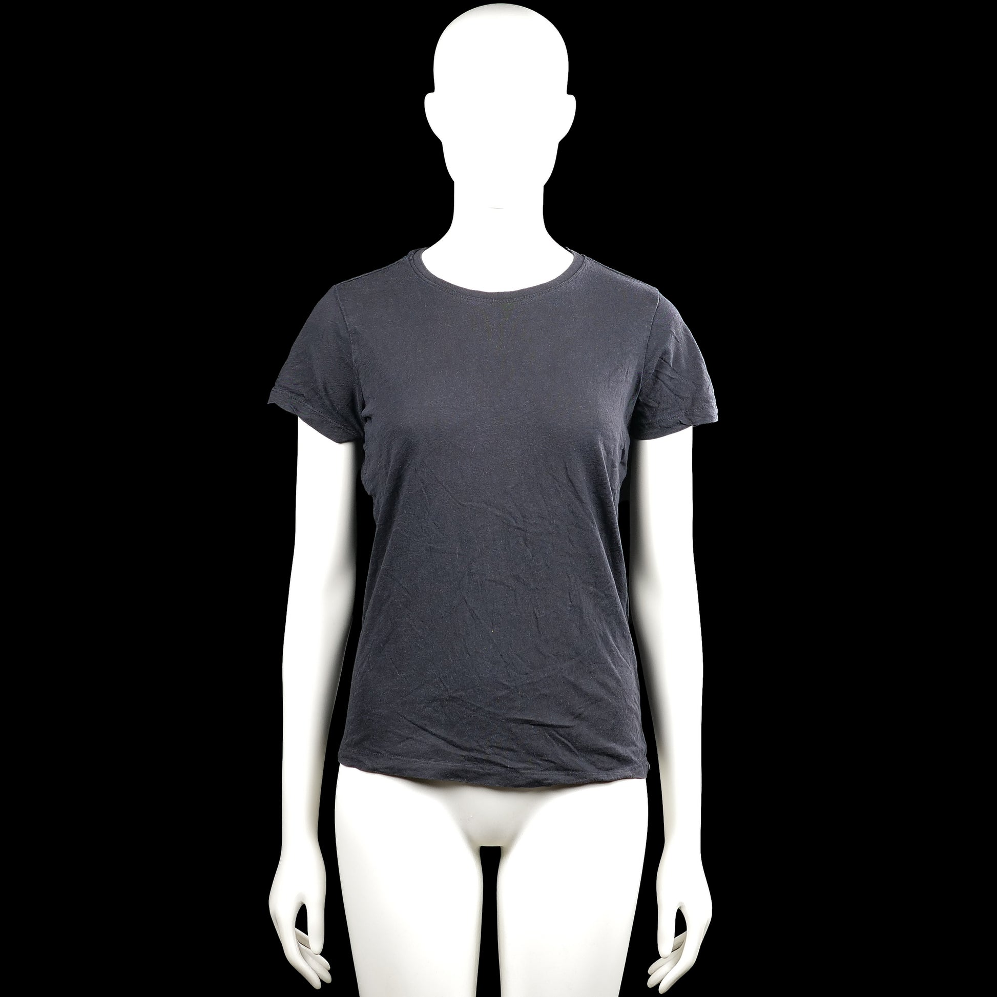 157 - T-shirt - Dark Gray - Size S - Dark gray solid T-shirt with a round neckline and short sleeves. Straight hem and plain sleeve cuffs.