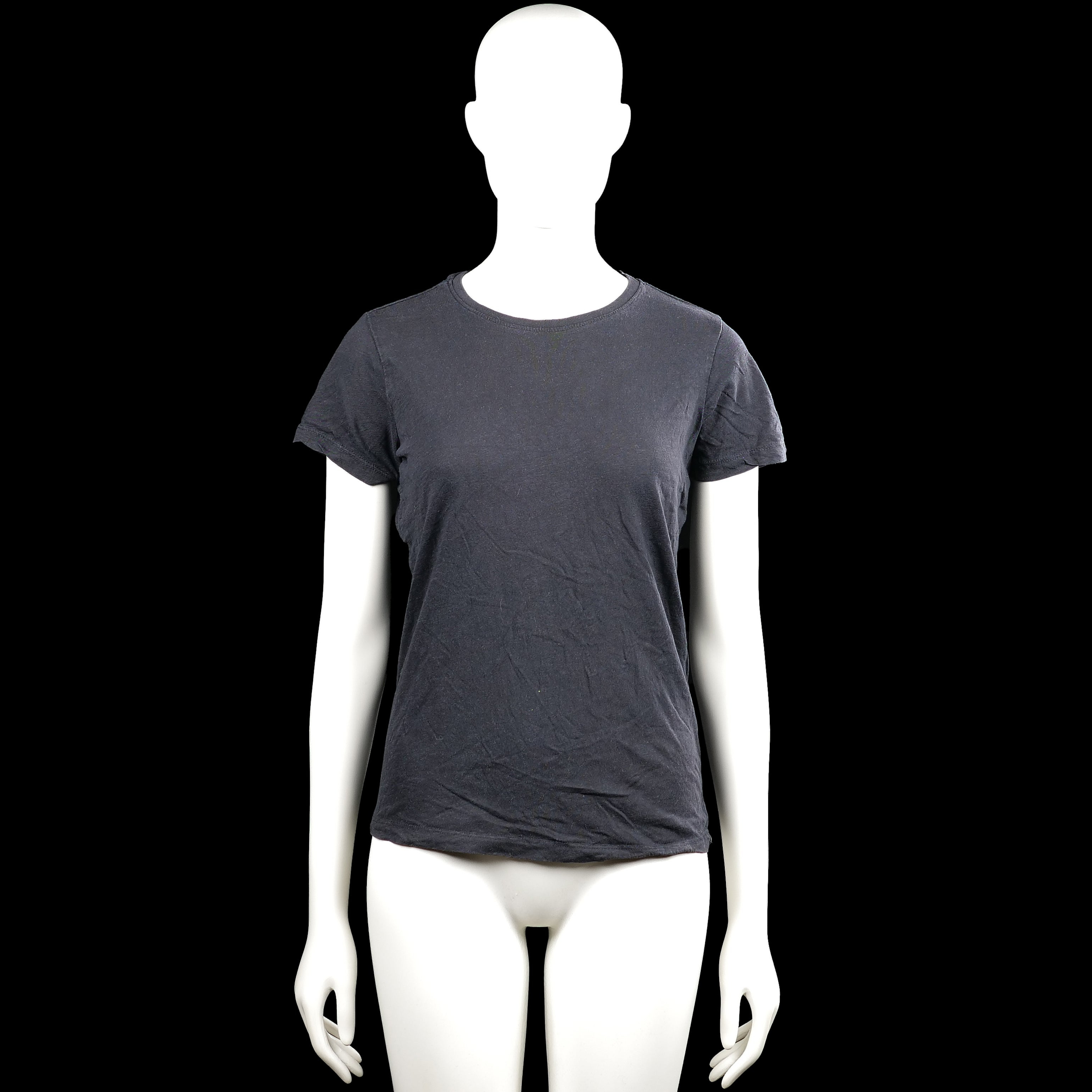 157 - T-shirt - Dark Gray - Size S - Dark gray solid T-shirt with a round neckline and short sleeves. Straight hem and plain sleeve cuffs.