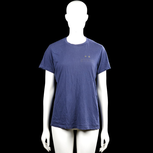 T-shirt - Navy - Size S - Navy solid T-shirt with a round neck and short sleeves. Features plain cuffs, a straight hem, and a small chest graphic.