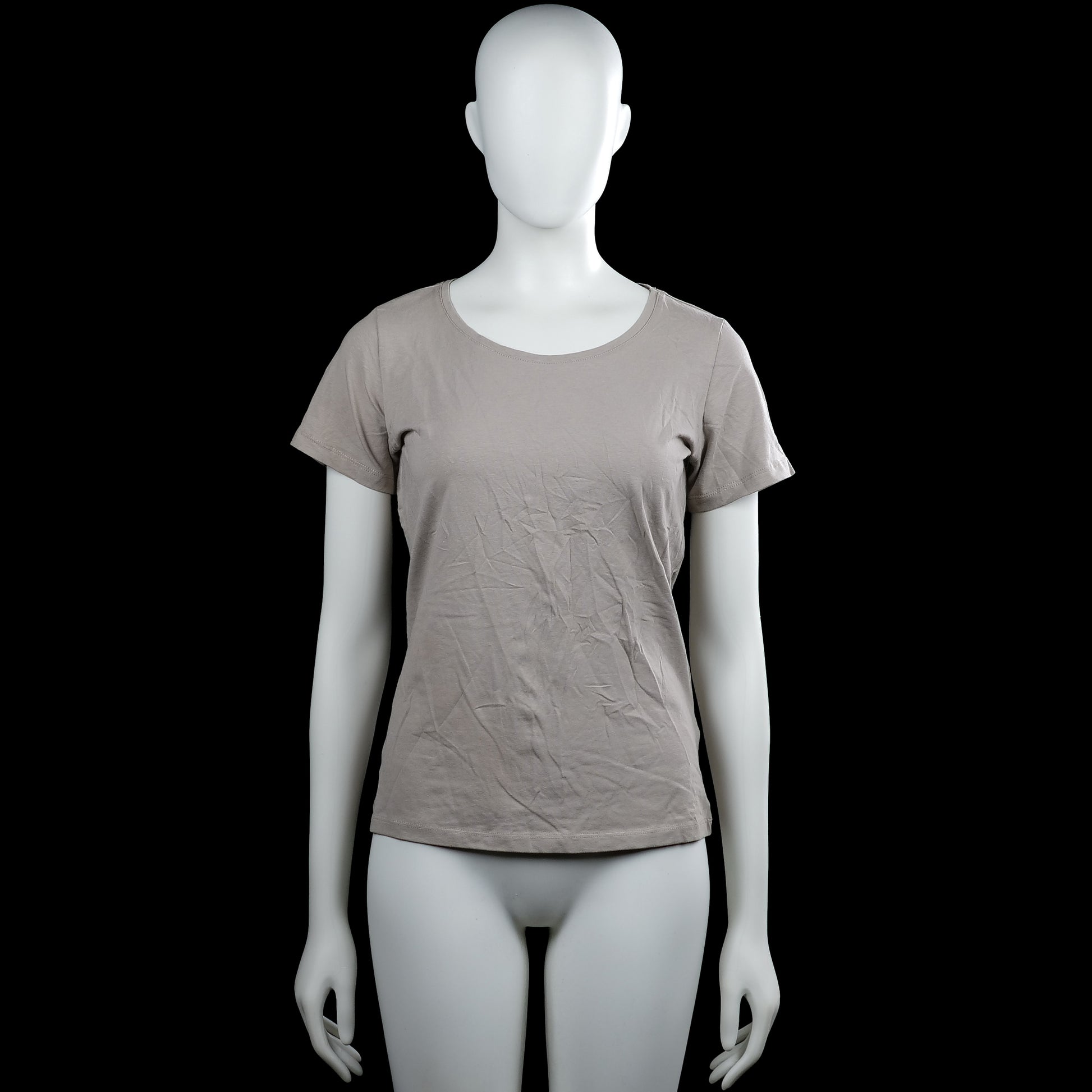 Ever.Me - T-shirt - Taupe - Size S - Taupe solid T-shirt with a round neckline and short sleeves. Straight hem and plain sleeve cuffs.