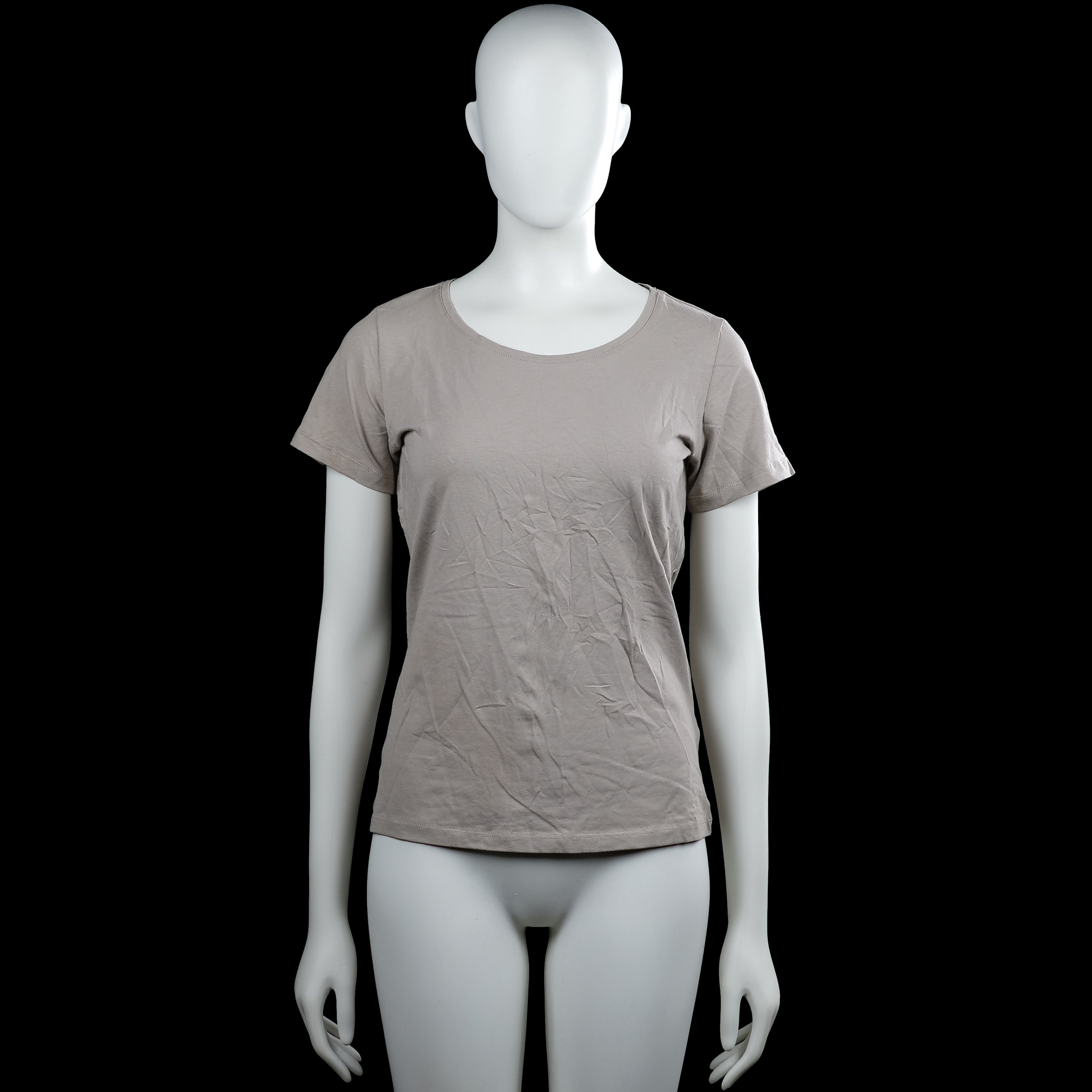 Ever.Me - T-shirt - Taupe - Size S - Taupe solid T-shirt with a round neckline and short sleeves. Straight hem and plain sleeve cuffs.