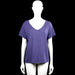 Zagani - T-shirt - Purple - Size L - Purple solid top with a V-neckline and short sleeves. Straight hem with plain sleeve cuffs.