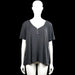 Hema - T-shirt - Dark Gray - Size XL - Dark gray solid top with a V-neckline and a short button placket. Short sleeves with plain cuffs and a straight hem.