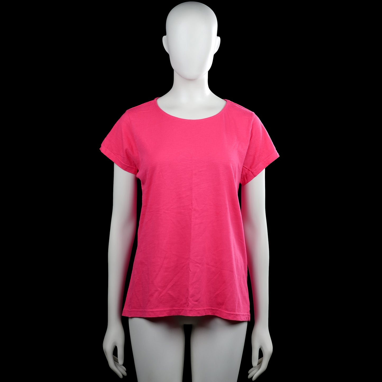 Flash essential - T-shirt - Pink - Size M - Solid pink top with a round neckline and short sleeves with plain cuffs. Straight hem with no visible closures.