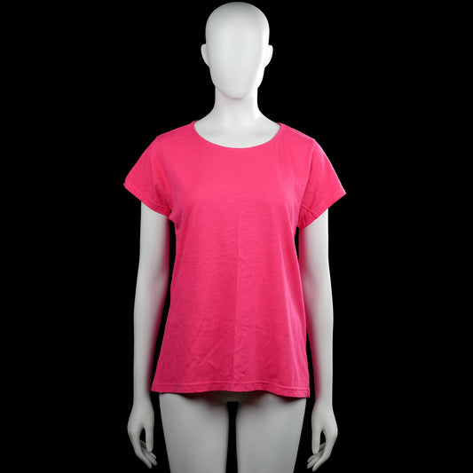 Flash essential - T-shirt - Pink - Size M - Solid pink top with a round neckline and short sleeves with plain cuffs. Straight hem with no visible closures.