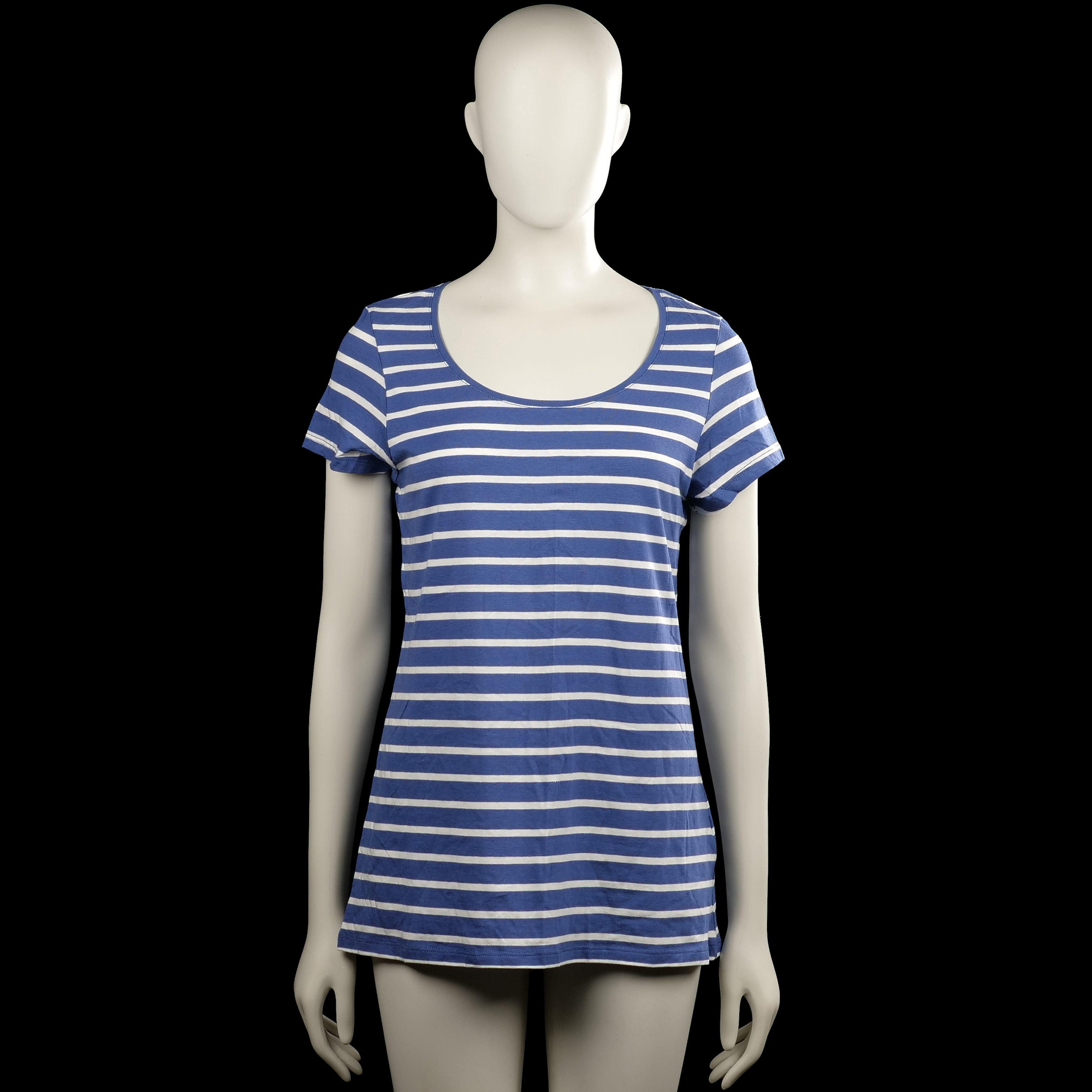 Kappahl - T-shirt - Royal Blue & White - Size M - Royal blue and white horizontally striped top with a scoop neckline and short sleeves. Straight hem with plain sleeve cuffs.