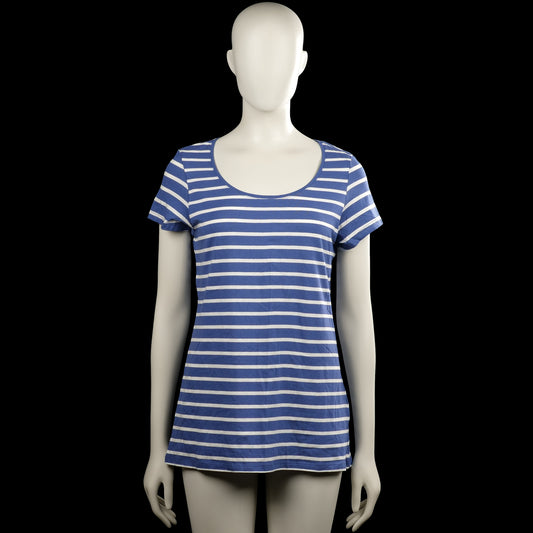 Kappahl - T-shirt - Royal Blue & White - Size M - Royal blue and white horizontally striped top with a scoop neckline and short sleeves. Straight hem with plain sleeve cuffs.