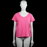 Zagani - T-shirt - Pink - Size M - Pink solid short-sleeve top with a V-neckline and plain cuffs. Straight hem with a small side vent.