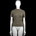 Amisu - T-shirt - Olive - Size S - Olive ribbed solid top with a mock neck and short sleeves. Features plain cuffs and a straight hem.