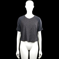 Mexx - T-shirt - Dark Gray - Size M - Dark gray solid top with a round neckline and short raglan sleeves. Features plain cuffs and a straight hem.