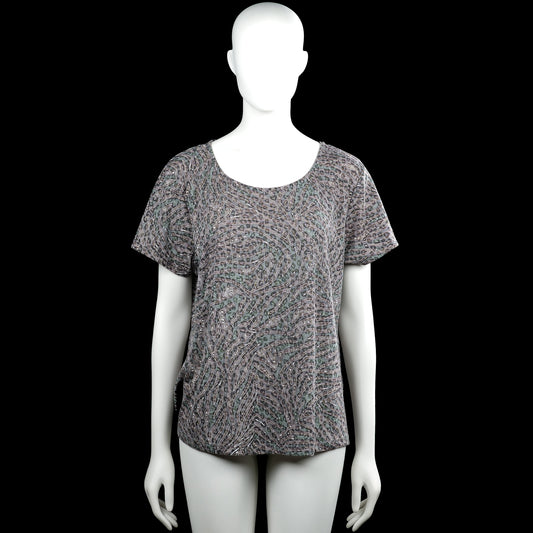 Alice bizous - T-shirt - Gray & Forest Green - Size XL - Gray and forest green top with an all-over abstract print and a scoop neckline. Features short sleeves with plain cuffs and a straight hem.