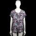 Mywear - T-shirt - Purple & Black - Size M - Purple and black floral top with a scoop neckline and short sleeves. Straight hem with no visible closures.