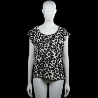 H&M - T-shirt - White & Black - Size M - White and black top with an all-over irregular spot print and a scoop neckline. Features short flutter sleeves with plain cuffs and a straight hem.