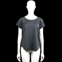 Soc - T-shirt - Charcoal - Size M - Charcoal solid top with a round neck and short sleeves. Curved hem with plain sleeve cuffs and a small logo at the upper back.