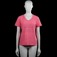 Enjoy - T-shirt - Pink - Size S - Pink T-shirt with a V-neck and short sleeves. Features a faint front graphic print and a straight hem.