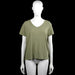 Hema - T-shirt - Olive - Size S - Olive solid top with a V-neck and short sleeves. Straight hem with small side slits.