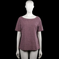 Lindex - T-shirt - Burgundy & White - Size L - Burgundy and white printed top with a boat neckline and short sleeves. Straight hem and plain sleeve cuffs.