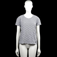 Numph - T-shirt - Light Gray & Dark Gray - Size S - Light gray and dark gray top with a diamond quilted pattern and a round neckline. Short sleeves with plain cuffs and a straight hem.