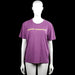 Tom tailor - T-shirt - Purple - Size M - Purple short-sleeve T-shirt with a round neck and straight hem. Features yellow text across the chest and a small yellow sleeve graphic.