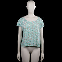 Casual clothing - T-shirt - Mint & White - Size XL - Mint top with an allover white floral pattern and a scoop neckline. Short sleeves with plain cuffs and a straight hem.