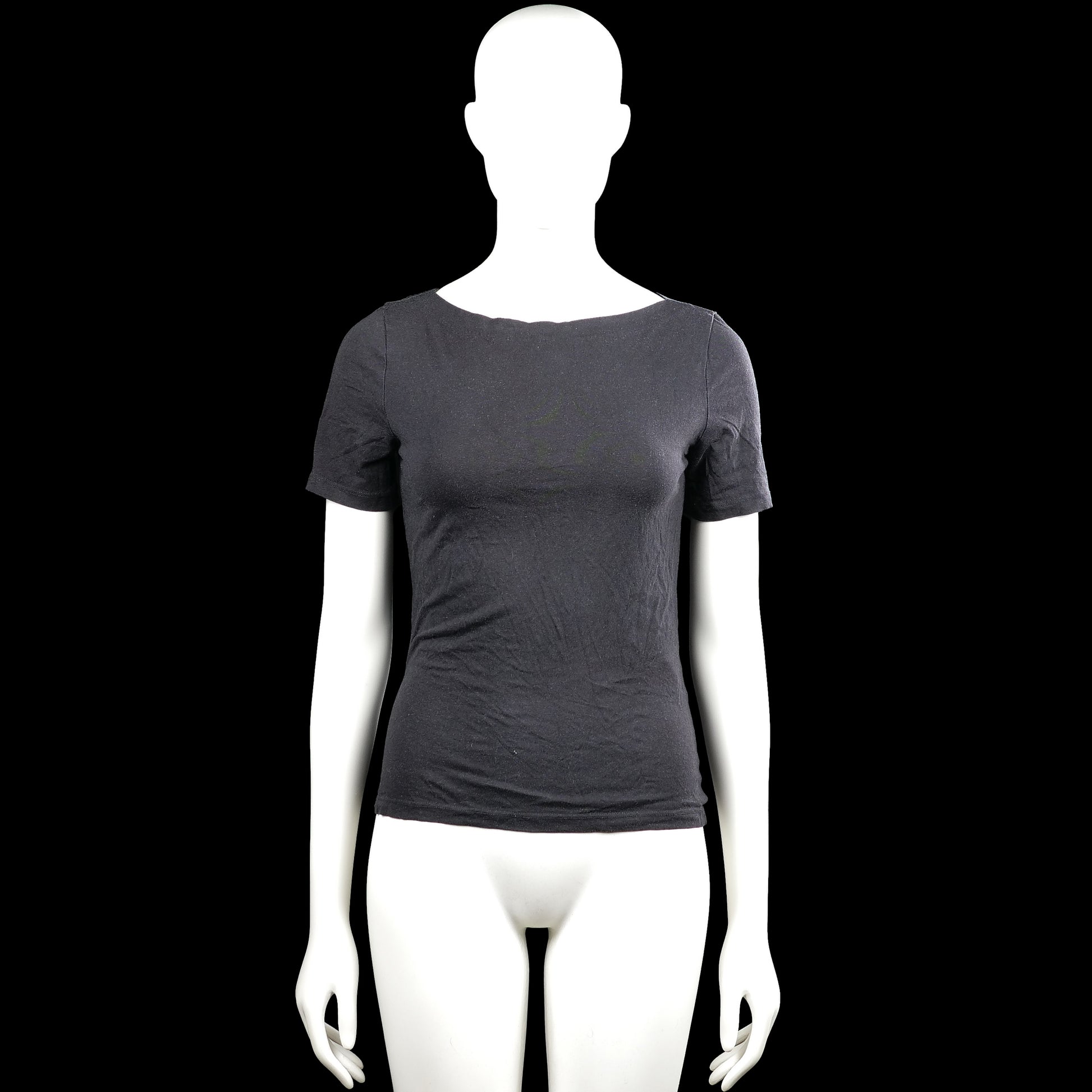 Vero Moda - T-shirt - Charcoal - Size S - Charcoal solid top with a boat neckline and short sleeves with plain cuffs. Straight hem with no visible closures.