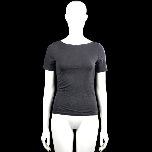 Vero Moda - T-shirt - Charcoal - Size S - Charcoal solid top with a boat neckline and short sleeves with plain cuffs. Straight hem with no visible closures.